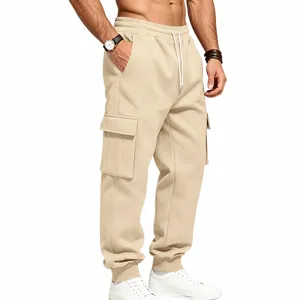 Pantaloni cargo uomo casual larghi con tasche multiple e dettaglio coulisse in vita regolabile