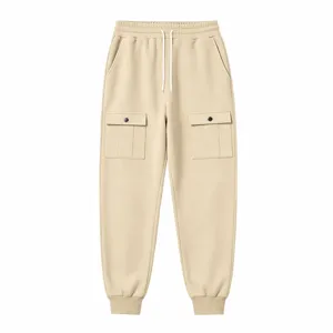 Herren gefütterte warme Cargohose, dicke lose Freizeithose mit Taschen in khaki.