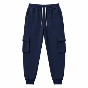 Pantaloni della tuta cargo blu scuro da uomo casual sportivi con tasche e coulisse.