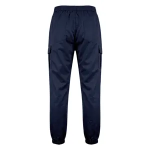 Men's loose cargo pants with multi pockets, drawstring waist and elastic cuffs for outdoor wear.