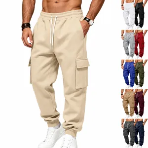 Pantaloni cargo felpati da uomo, pantaloni casual invernali caldi con tasche multiple.