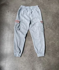 Mens grey fleece lined cargo sweatpants casual winter outdoor sports warm jogging pants