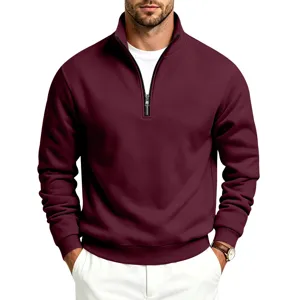 Sudadera Informal de Hombre con Media Cremallera Cuello Alzado Forrada de Forro Polar Invierno Manga Larga Corte Holgado Color Sólido Top Deportivo Diario