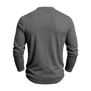 Herren langarm Strickshirt Rückseite, dunkelgrauer atmungsaktiver Stoff für den Herbst.