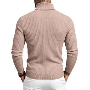 Herren Rippstrick Rollkragen Langarm Pullover Detailansicht, schmal geschnittener Strick.