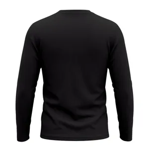 Herren schwarzes langarm geripptes Henley-Shirt Rückseite Detail Textur Ansicht
