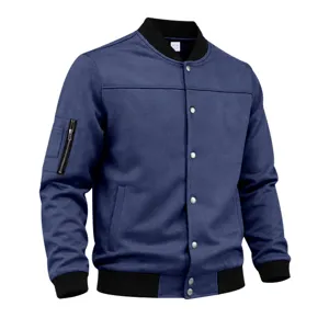 Men's blue faux suede bomber jacket casual minimalist style autumn streetwear outerwear