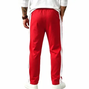 Men's casual loose sports sweatpants with red and white color-block straight-leg design.