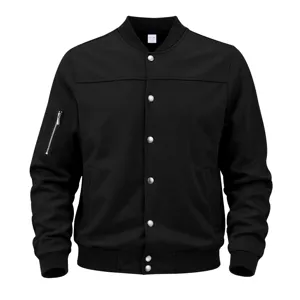 Men's casual minimalist suede pilot baseball jacket with snap buttons and sleeve pocket.