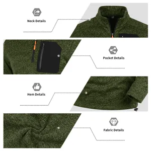 Detailansicht der dunkelgrünen Fleece-Sweatshirt mit Stehkragen und halbem Reißverschluss.