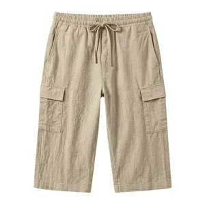 Heren zomer casual linnen cargoshorts, losse comfortabele knielange korte broek met zakken.