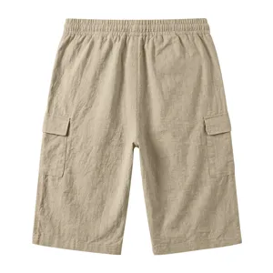 Heren casual linnen cargo shorts zomer losse pasvorm rechte pijpen lichte khaki broek