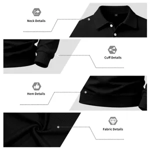 Men's waffle knit polo sweatshirt detail showing collar, cuff, hem and textured fabric.