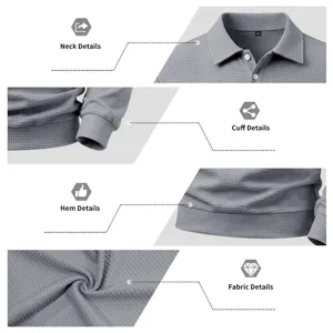 Men's heavyweight waffle knit polo sweatshirt detail view showcasing collar cuff hem and texture.