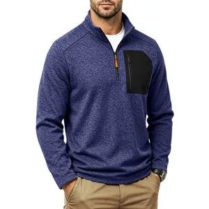 Herren lässiger Viertel-Zip Fleece Pullover Sweatshirt mit Brusttasche, warmem Material.
