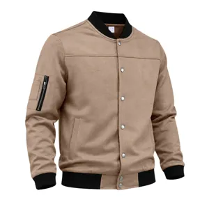 Men's vintage suede bomber jacket casual loose American style pilot coat with buttons.