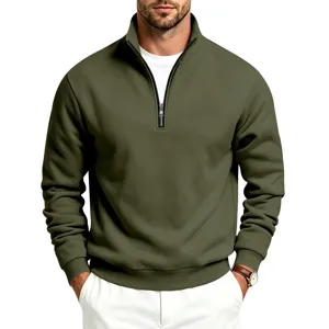 Sudadera de hombre con cuello alto y media cremallera, vista detallada, estilo cómodo.