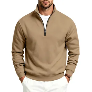 Sudadera hombre media cremallera cuello alto forro polar kaki casual invierno