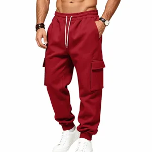 Pantaloni cargo felpati da uomo con tasche multiple e coulisse in vita per l'inverno.