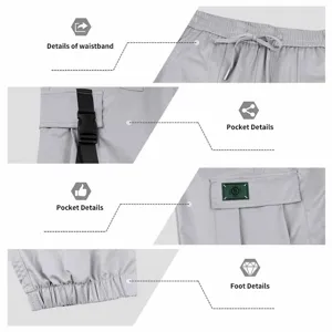 Detailed view of men's casual cargo joggers featuring adjustable waistband and utility pockets.