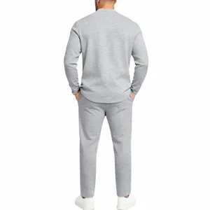 Back view detail of mens grey casual long sleeve sweatsuit featuring comfortable relaxed fit.