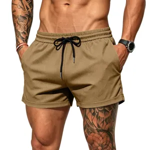 Men's breathable mesh athletic beach shorts, casual quick-dry swimwear for summer fitness.