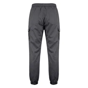 Men's dark gray cargo sweatpants back view, casual tactical joggers with multiple pockets.