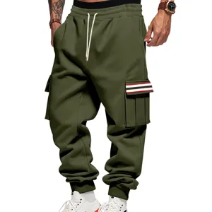 Men's heavy fleece-lined cargo sweatpants winter casual joggers with pocket stylish outdoor pants