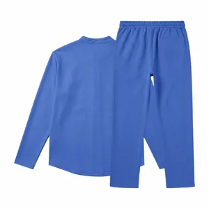 Men's casual solid color long sleeve henley shirt and straight long pants loose outfit set