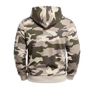 Men's fleece lined camo half zip hoodie tactical knitted sweatshirt with multiple pockets detail view