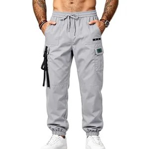 Men's Grey Cargo Pants Casual Multi-Pocket Drawstring Joggers Active Outdoor Sweatpants