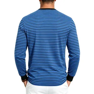 T-shirt à manches longues et rayures pour homme, col rond, style rétro et décontracté.