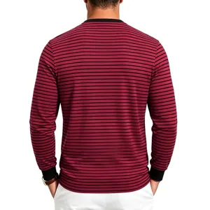 T-shirt manches longues rayé rouge noir rétro homme col rond vue de dos détail fin