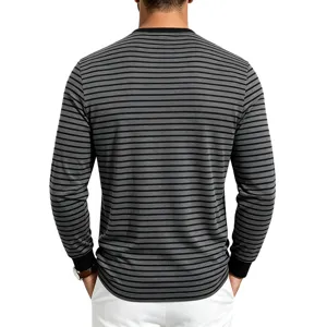 T-shirt à manches longues rayé pour homme vue de dos col rond casual fashion détail