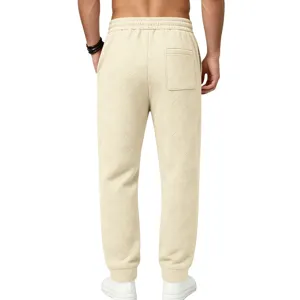 Men's casual loose fit textured sweatpants in beige for daily wear and sports style.