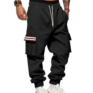 Pantalon de survêtement cargo en molleton épais pour homme streetwear hiver noir