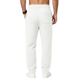 Men's white textured sweatpants, loose casual athletic pants with elastic waist and pockets.