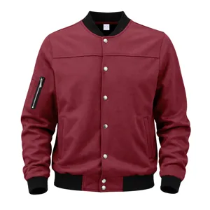 Men vintage suede bomber jacket casual loose fit autumn outerwear with snap buttons and zip pocket.