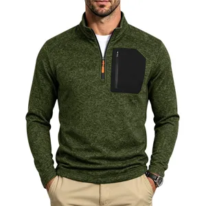 Herren Taktisch 1/4 Reißverschluss Fleece Pullover Sweatshirt mit Tasche in Grün.