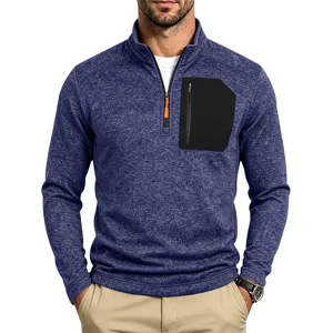 Herren Blau Fleece 1/4 Reißverschluss Pullover Taktisch Thermisch Sweatshirt mit Tasche
