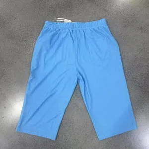 Men's light blue casual knit textured capri shorts with elastic drawstring waist and back pocket.