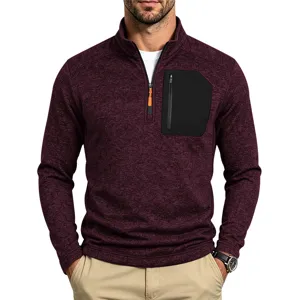 Herren Viertel-Reißverschluss Fleece Pullover lässig Taktisch Langarmshirt mit Tasche