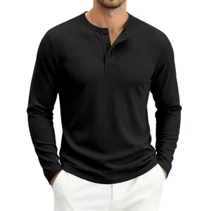 Herren Langarm Henley Shirt Freizeithemd Einfarbig Knopfleiste Oberteil Stilvoll