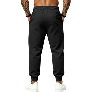 Men's fleece-lined joggers back view detail showcasing relaxed fit and pocket design.