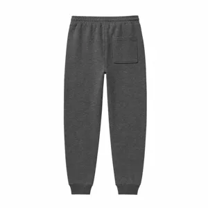 Gedetailleerd overzicht van donkergrijze casual joggingbroek voor heren met achterzak.