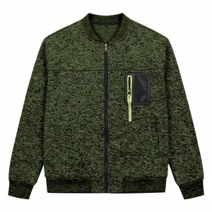 Men US size heathered knit bomber jacket with front zipper and chest pocket for men new aut.