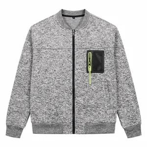 Men's US size knit bomber jacket with zipper pockets, casual stylish autumn winter outerwear coat.