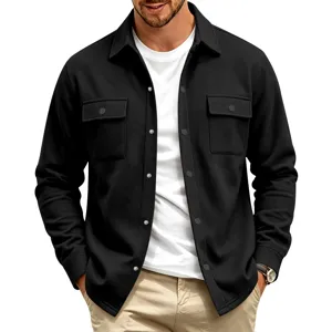 Chemise de travail doublée pour homme veste noire d'hiver chaude et élégante haut