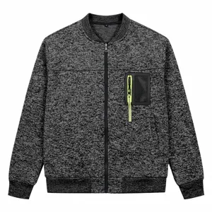 Men's grey knit bomber jacket with zip pocket stylish autumn casual outerwear piece