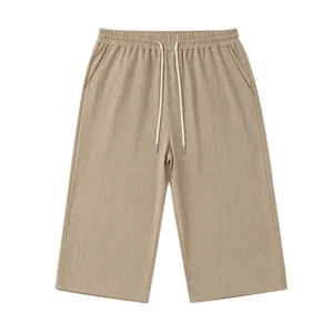 Men's casual knee-length shorts knitted textured imitation linen khaki summer trousers